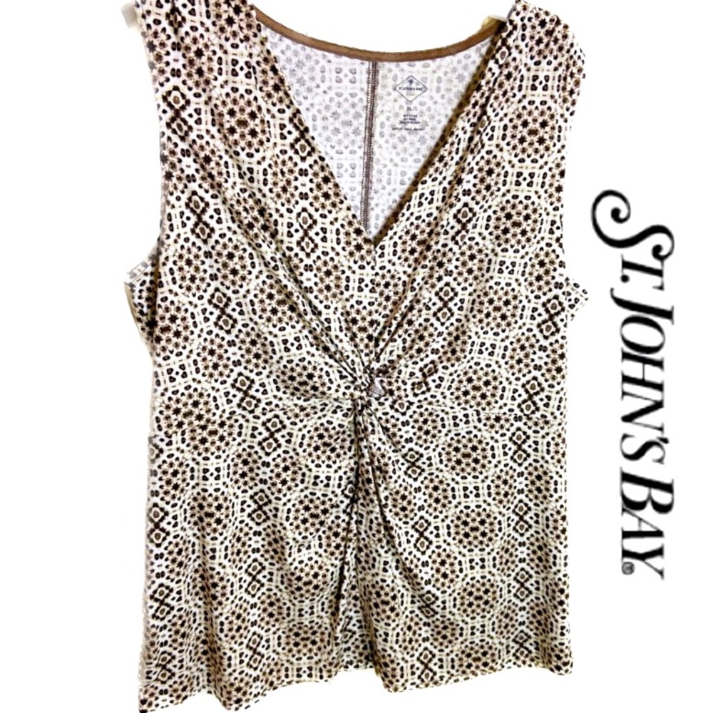 ST. JOHN’s BAY Sleeveless Top Cotton & Modal V-neck Twist Front Detail Size XL